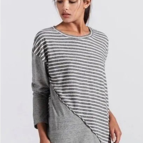 Current/Elliot Top The Slice Stripe Tee Heather Asymmetrical Size 2 - Picture 1 of 6